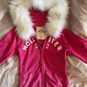 Hollister Pink Hoodie with White Faux Fur Trim